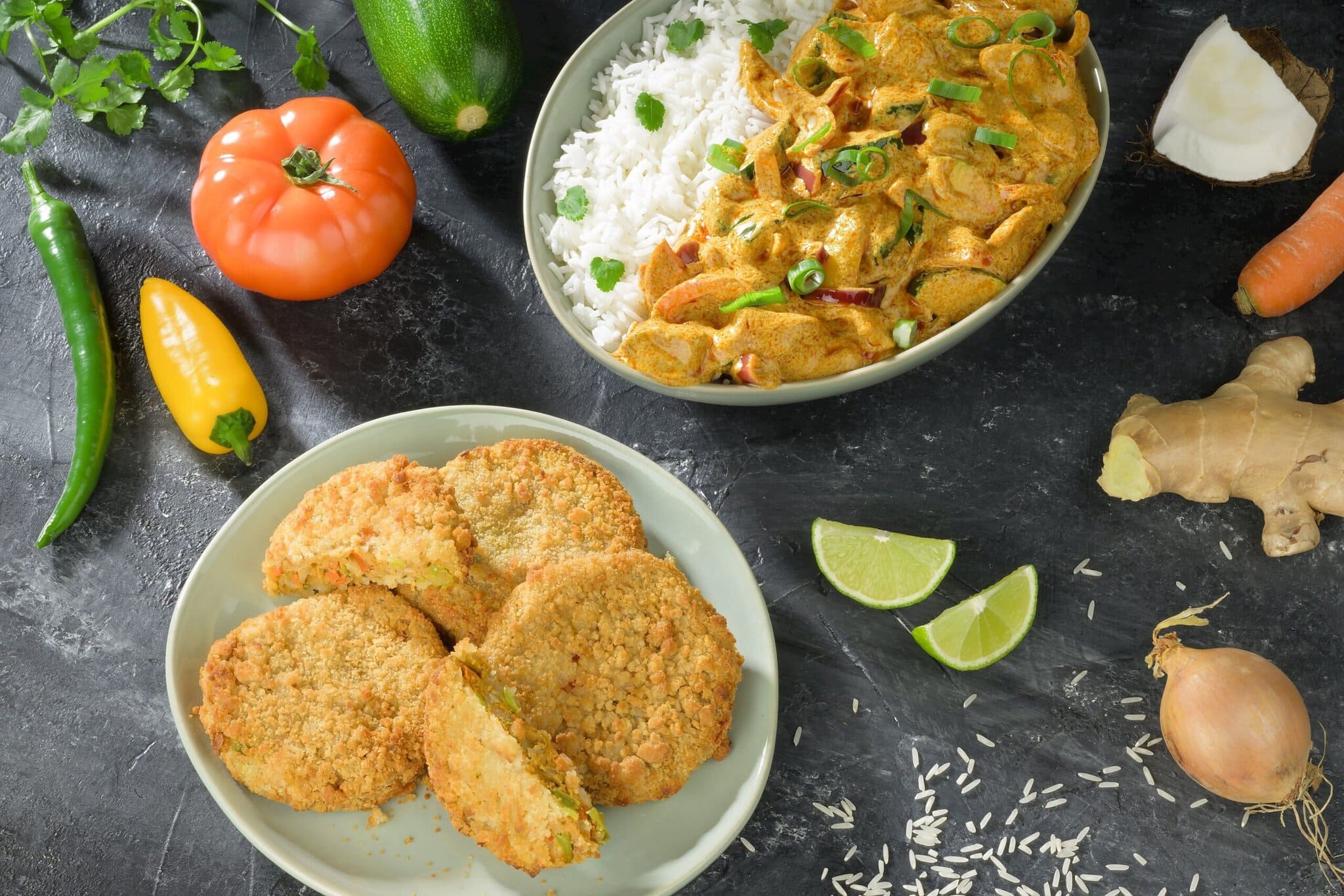 Preheated vegetarian burger based on vegetables and rice base. Quick-frozen.
