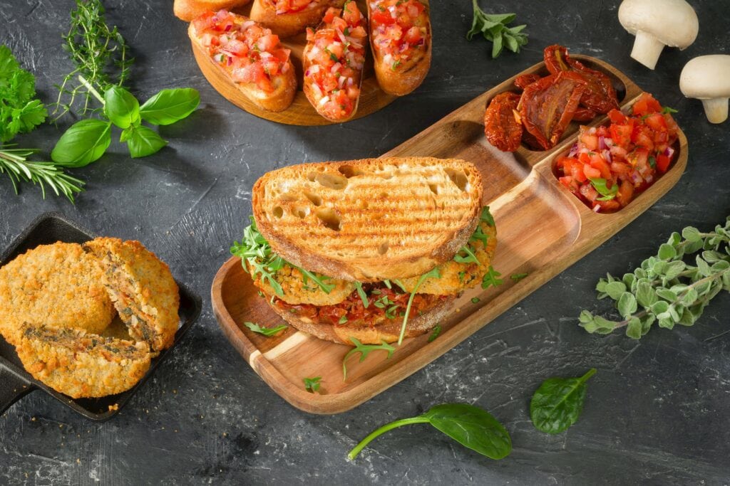 Preheated vegan burger vegetable-based. Quick-frozen.