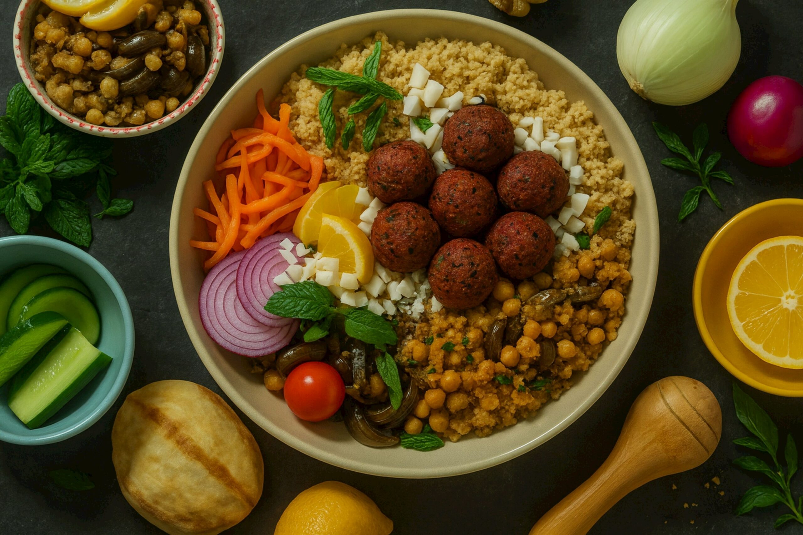 Voorgegaarde veganistische balletjes op basis van rode biet.
