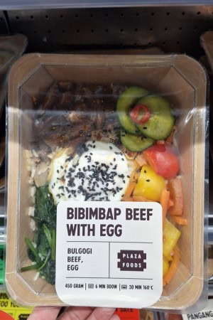 Bibimbap beef with egg as a Korean ready meal with a recognisable flavour profile.