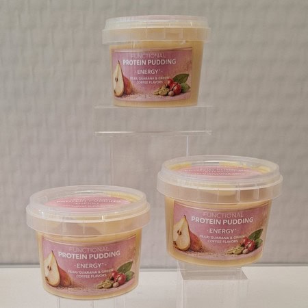 Functional protein pudding with an energy positioning and fruity flavour profile.