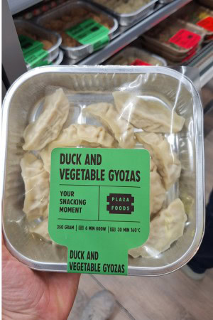 Duck and vegetable gyozas as an example of Asian convenience.