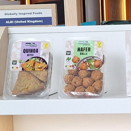 Quinoa bites and oat balls show plant-based beyond meat alternatives.